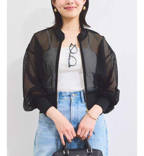 VIS「【WEB限定】ジップアップメッシュブルゾン/カーディガン」|カーディガン|