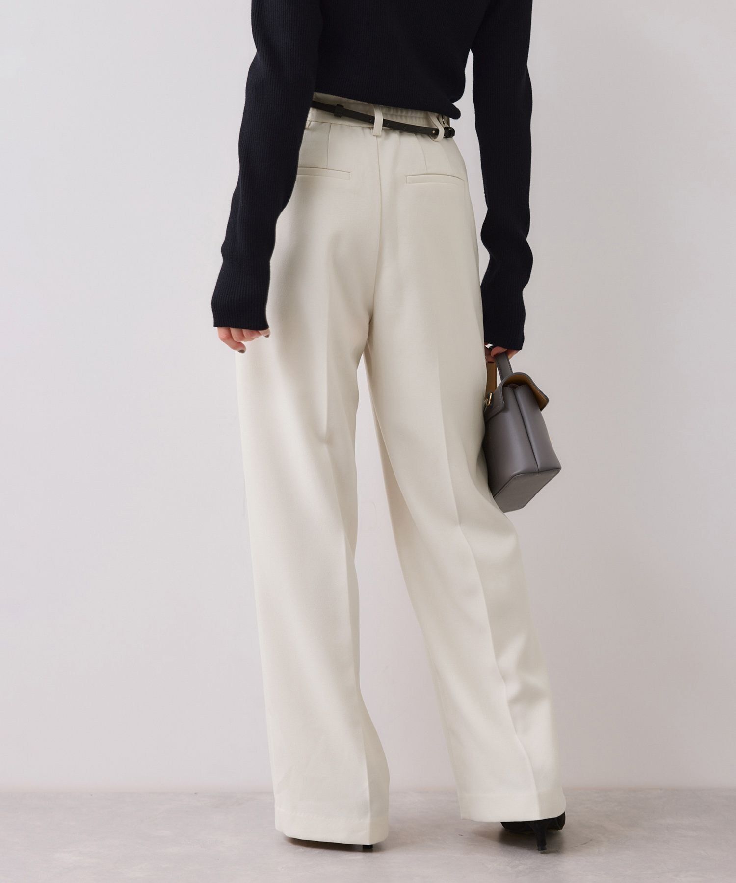 VIS「【美easy】ウーリッシュワンタックワイドパンツ【セットアップ対応/洗える】」|スラックス|