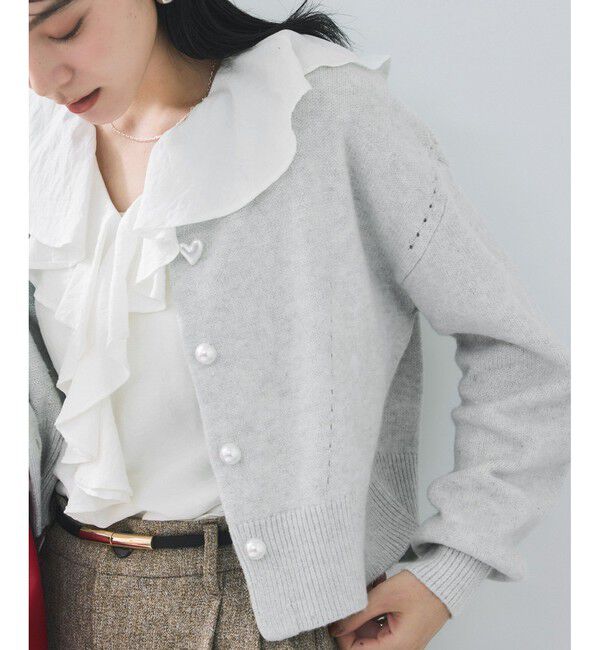 VIS「ハートアソートパール釦ラメミックスカーディガン/イージーケア・一部WEB限定カラー」|カーディガン|ライトグレー(08)