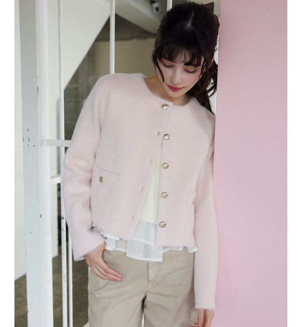 VIS「接結ミニフェザーニットジャケットカーディガン/一部WEB限定カラー」|カーディガン|ピンク系(65)