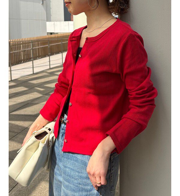 VIS「パターンメッシュカーディガン」|カーディガン|レッド(60)