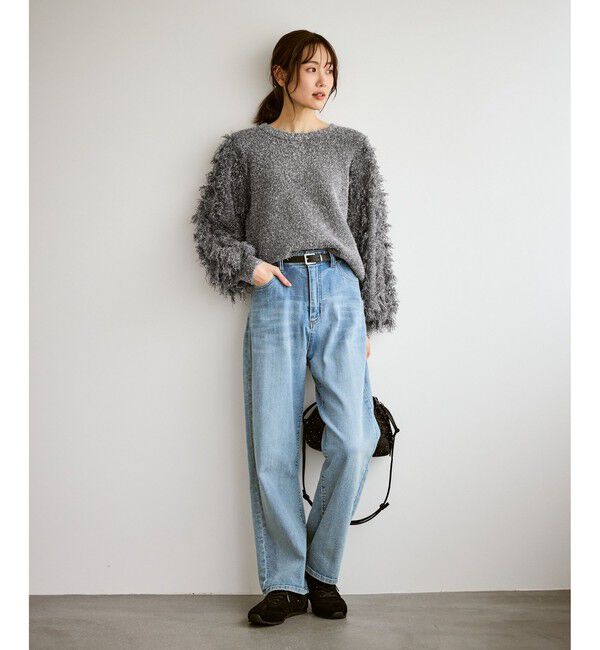 Rope&rsquo;Picnic「【emur/エミュール】ラメジャガードフリンジスリーブプルオーバー」|ニット・セーター|