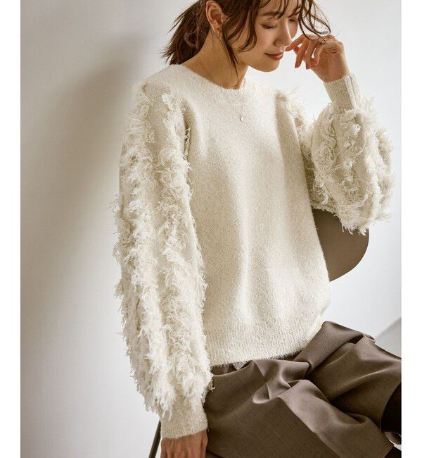 Rope&rsquo;Picnic「【emur/エミュール】ラメジャガードフリンジスリーブプルオーバー」|ニット・セーター|