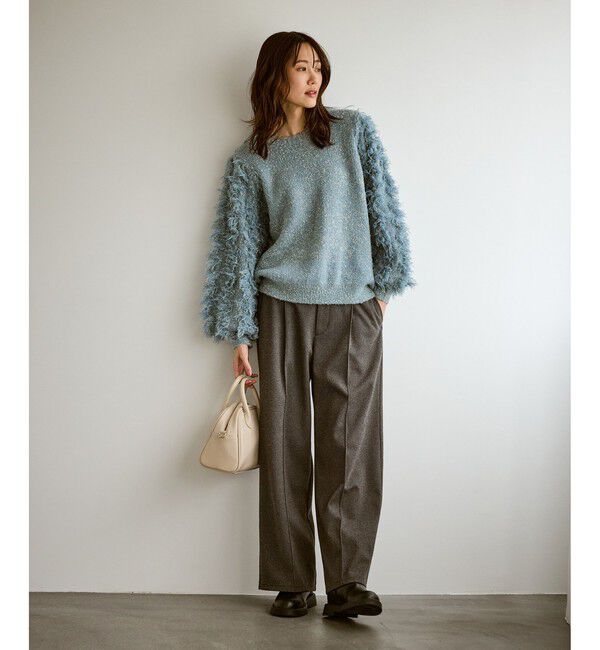 Rope&rsquo;Picnic「【emur/エミュール】ラメジャガードフリンジスリーブプルオーバー」|ニット・セーター|