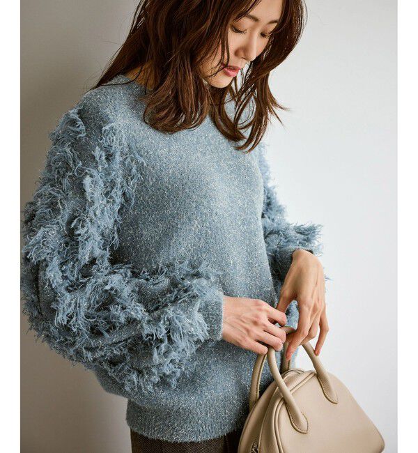 Rope&rsquo;Picnic「【emur/エミュール】ラメジャガードフリンジスリーブプルオーバー」|ニット・セーター|