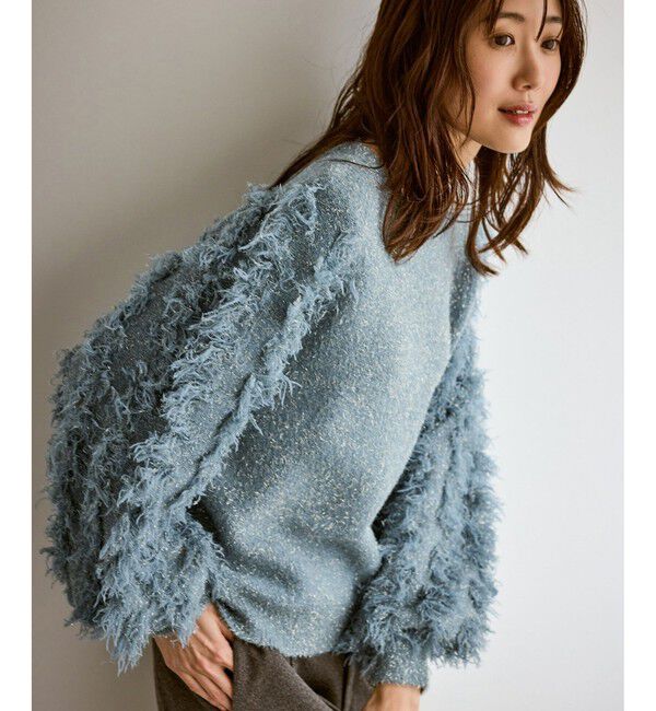 Rope&rsquo;Picnic「【emur/エミュール】ラメジャガードフリンジスリーブプルオーバー」|ニット・セーター|