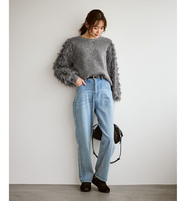 Rope&rsquo;Picnic「【emur/エミュール】ラメジャガードフリンジスリーブプルオーバー」|ニット・セーター|