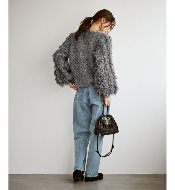 Rope&rsquo;Picnic「【emur/エミュール】ラメジャガードフリンジスリーブプルオーバー」|ニット・セーター|