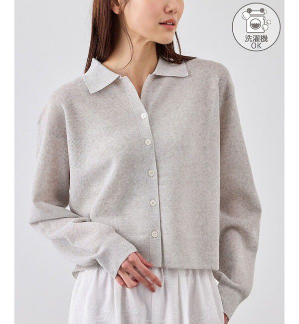 Rope&rsquo;Picnic「スポンジシアーポロカーディガン/イージーケア」|カーディガン|ライトグレー(08)