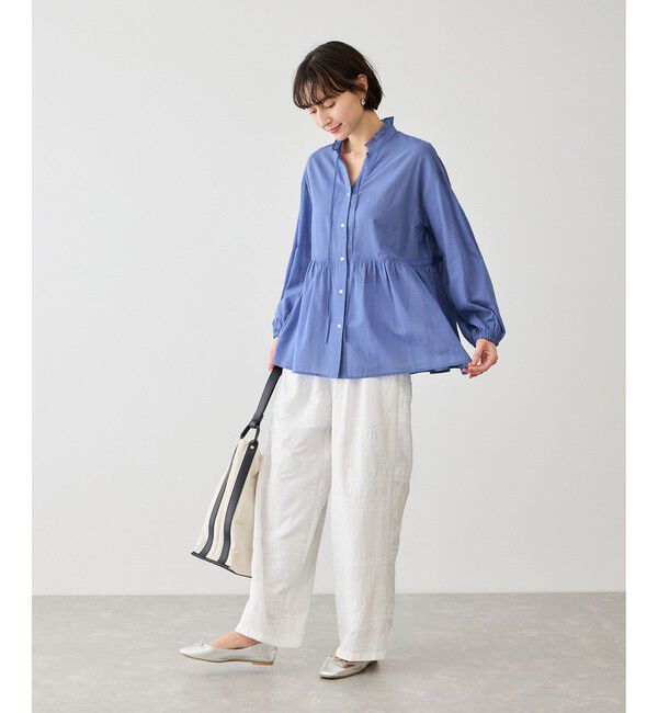 Rope&rsquo;Picnic「お着軽シャツシリーズ フリルカラーシアーペプラムブラウス/接触冷感・通気性」|シャツ・ブラウス|