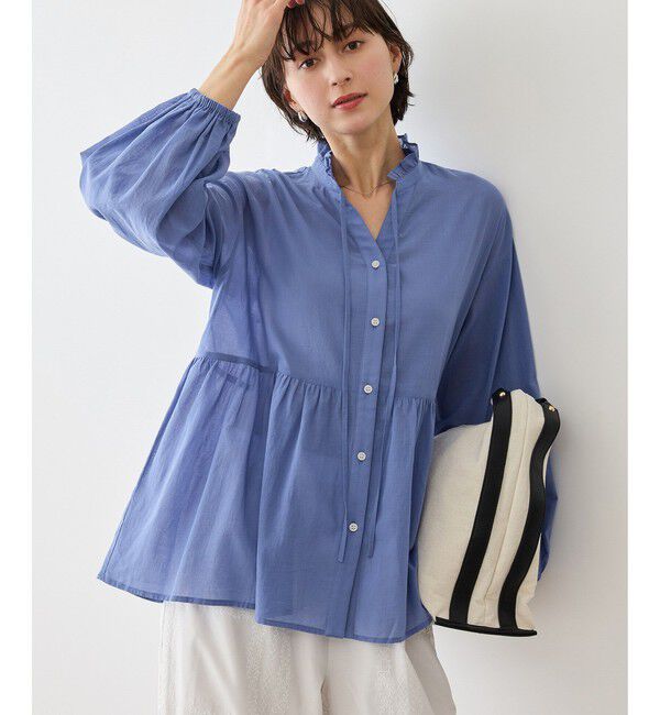 Rope&rsquo;Picnic「お着軽シャツシリーズ フリルカラーシアーペプラムブラウス/接触冷感・通気性」|シャツ・ブラウス|