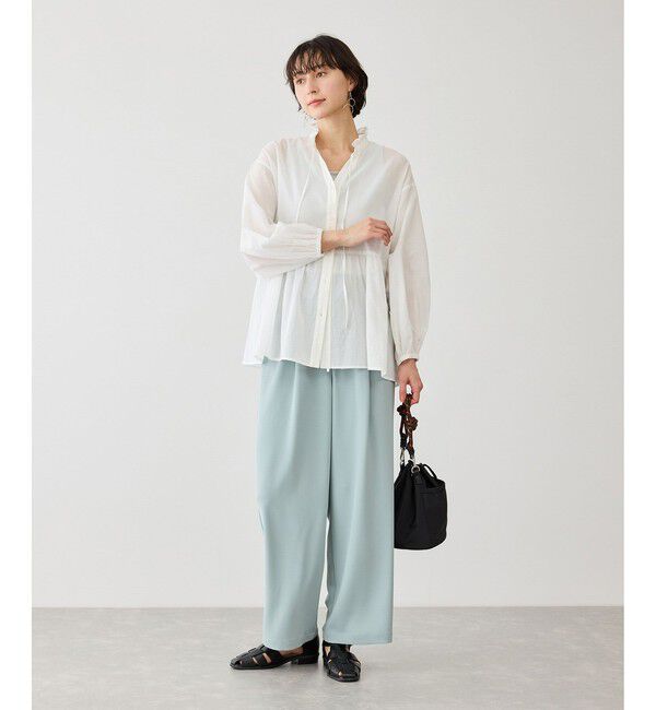 Rope&rsquo;Picnic「お着軽シャツシリーズ フリルカラーシアーペプラムブラウス/接触冷感・通気性」|シャツ・ブラウス|