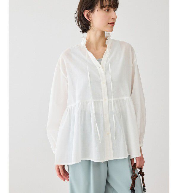 Rope&rsquo;Picnic「お着軽シャツシリーズ フリルカラーシアーペプラムブラウス/接触冷感・通気性」|シャツ・ブラウス|