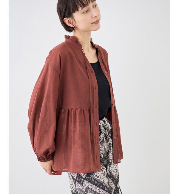 Rope&rsquo;Picnic「お着軽シャツシリーズ フリルカラーシアーペプラムブラウス/接触冷感・通気性」|シャツ・ブラウス|