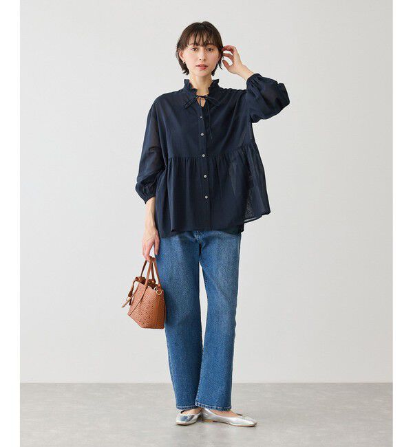 Rope&rsquo;Picnic「お着軽シャツシリーズ フリルカラーシアーペプラムブラウス/接触冷感・通気性」|シャツ・ブラウス|