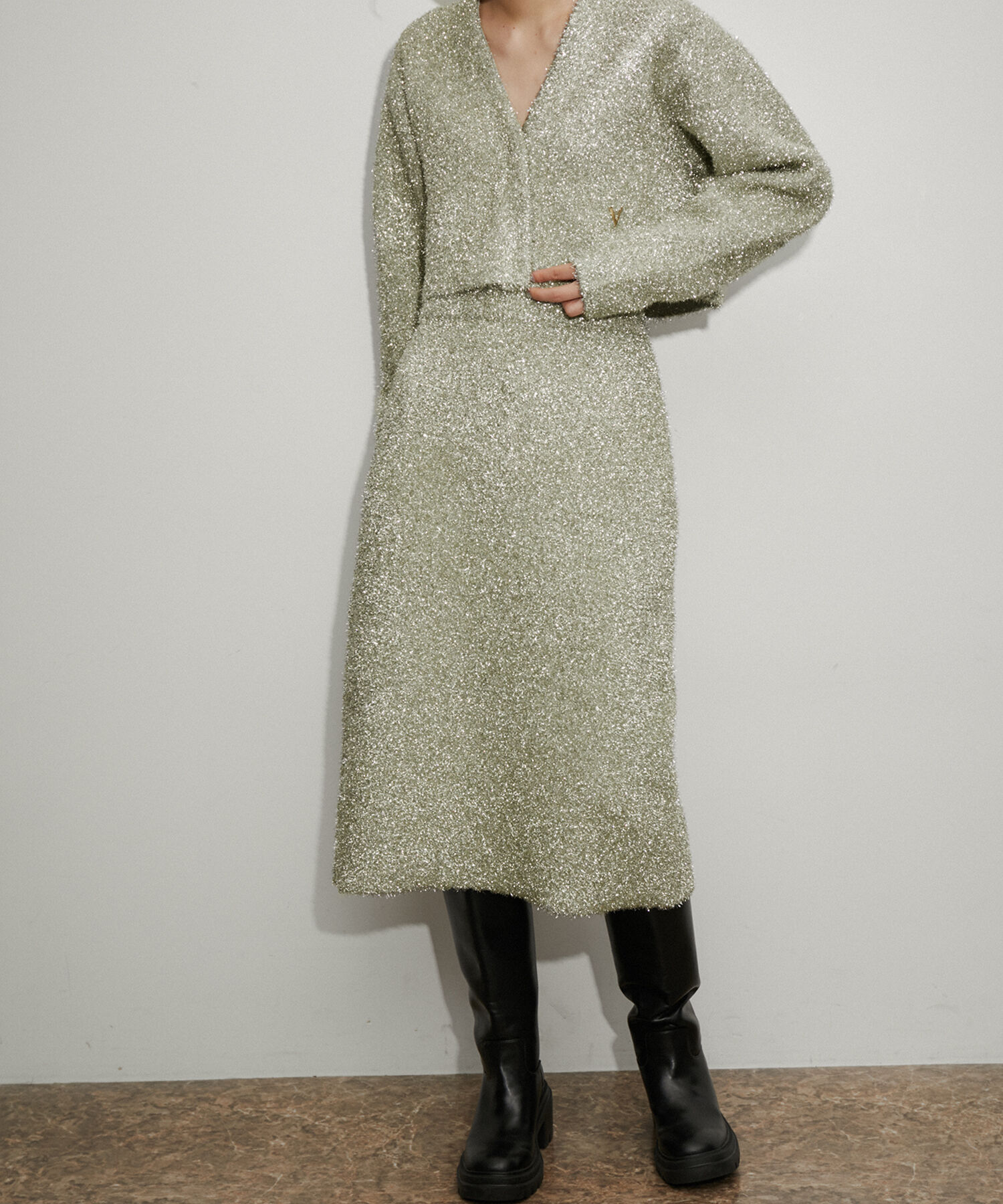 ADAM ET ROPE'「【venit for ADAM ET ROPE'】Metallic Shaggy Skirt」|スカート|ゴールド(90)