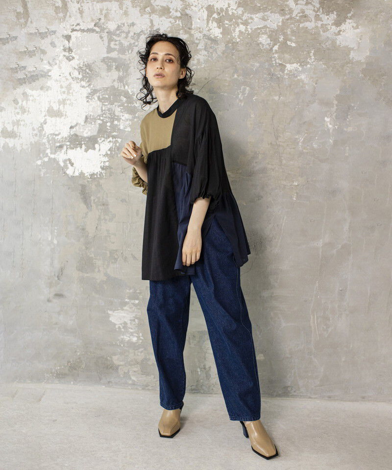  「デニムルーズテーパードパンツ」|デニム|