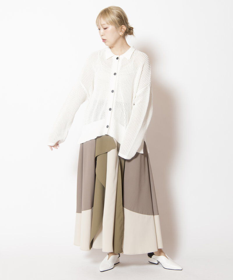  「ポロカラーメッシュニットカーディガン」|ニット・セーター|