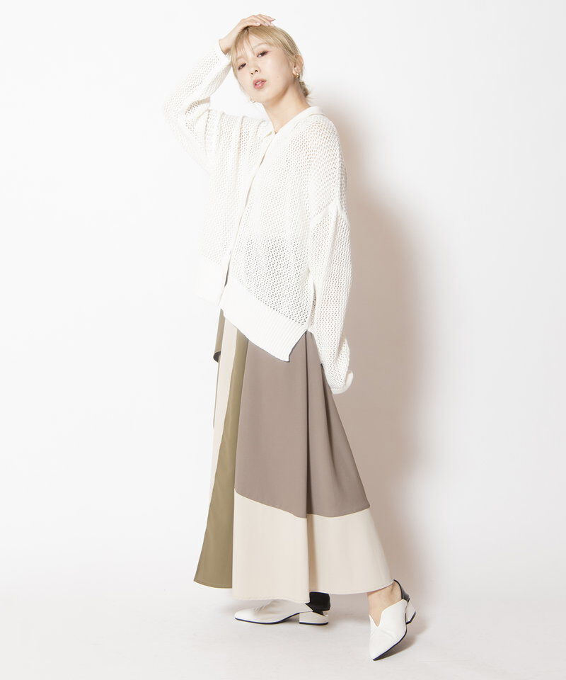  「ポロカラーメッシュニットカーディガン」|ニット・セーター|
