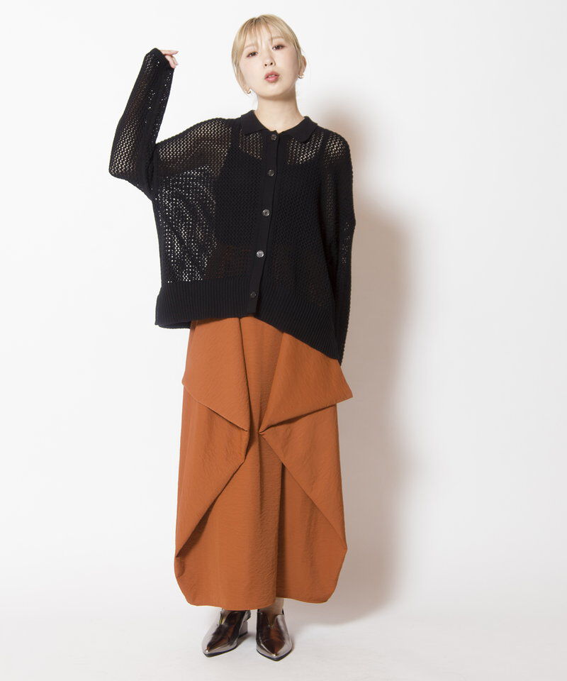  「ポロカラーメッシュニットカーディガン」|ニット・セーター|