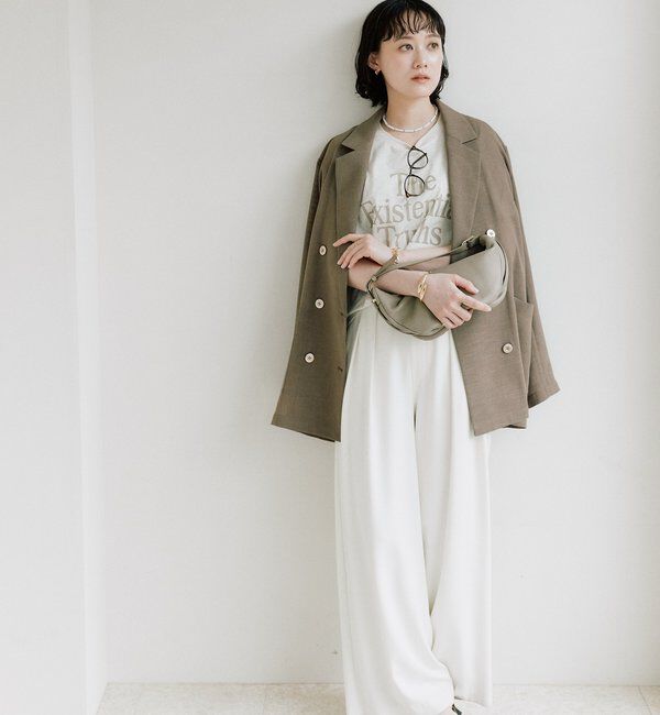  「【ウォッシャブル】【シーズンレスで使える】タックワイドスラックス」|チノ|