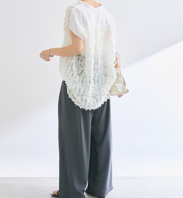  「【ウォッシャブル】【シーズンレスで使える】タックワイドスラックス」|チノ|