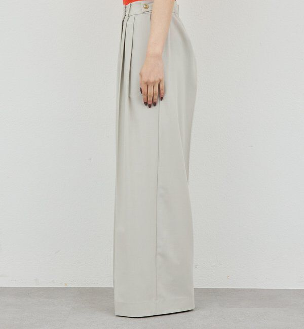  「【ウエスト調整可能】【手洗い可】梳毛タックワイドパンツ」|チノ|