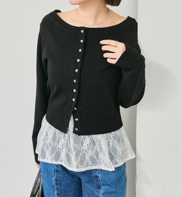  「ワイドネッククリアボタンカーディガン」|カーディガン|
