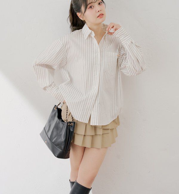  「ブローチ付きストライプルーズシャツ」|シャツ・ブラウス|