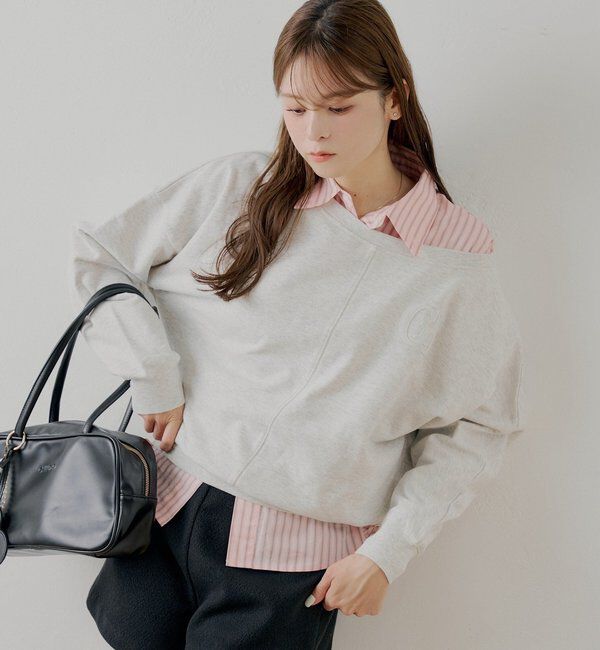  「ブローチ付きストライプルーズシャツ」|シャツ・ブラウス|