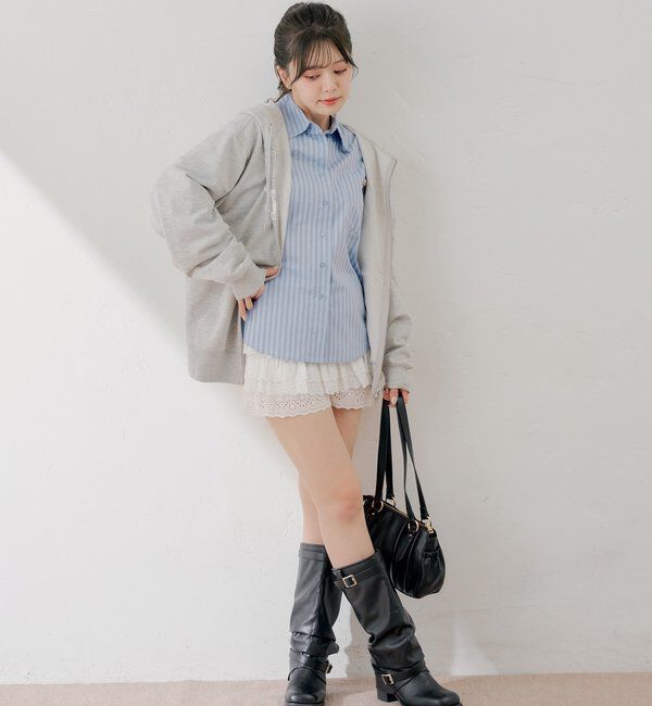  「ブローチ付きストライプルーズシャツ」|シャツ・ブラウス|