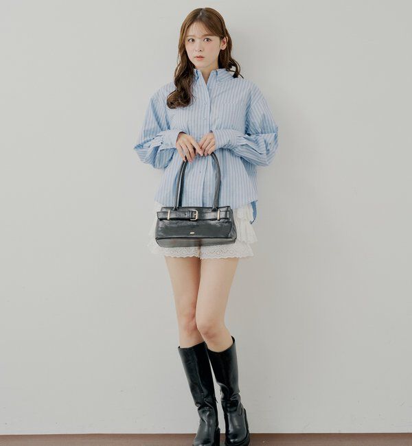  「ブローチ付きストライプルーズシャツ」|シャツ・ブラウス|