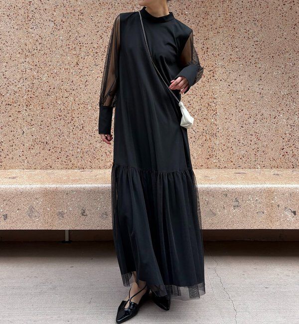  「【オケージョン/サイズ展開あり/人気につき再販】チュールハイネックワンピース」|ワンピース|