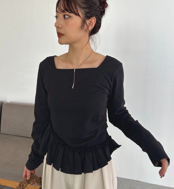  「【前後2WAY】アシメフリルロンT」|Tシャツ・カットソー|ブラック