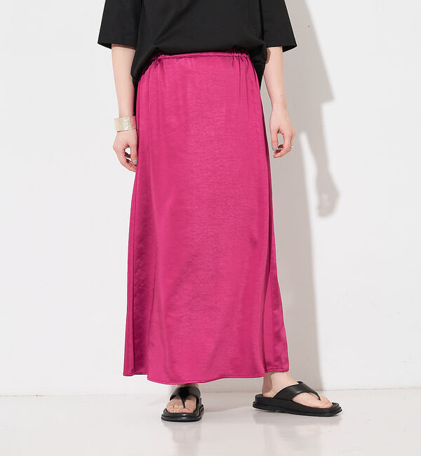 collex「【WEB限定】サテンロングフレアスカート」|スカート|ピンク