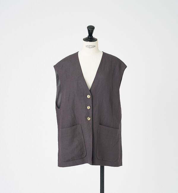 collex「【手洗い可】リネン混 イージークロス Vネックジレ」|ベスト・ジレ|