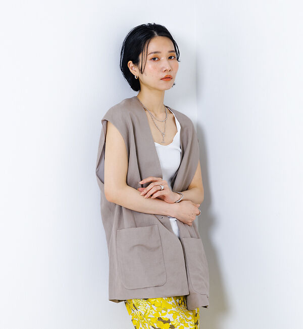 collex「【手洗い可】リネン混 イージークロス Vネックジレ」|ベスト・ジレ|