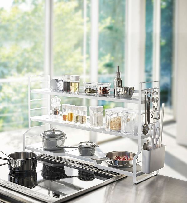 collex「【tower】 コンロ奥ラック3段 コンロ奥収納 調味料ラック」|食器・キッチングッズ|ホワイト