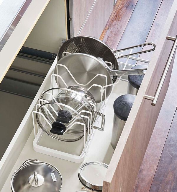 collex「【tower】シンク下 伸縮鍋蓋＆フライパンスタンド キッチン収納」|食器・キッチングッズ|ホワイト