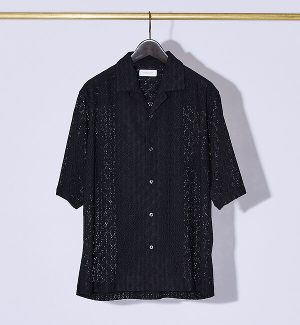 ABAHOUSE「【ジオメトリック柄】 ストレッチ シアーシャツ/レースシャツ」|シャツ・ブラウス|ブラック