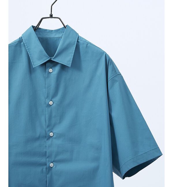 ABAHOUSE「ストレッチコットン レギュラーカラー リラックス半袖シャツ / オーバーサイズ【」|シャツ・ブラウス|ブルー