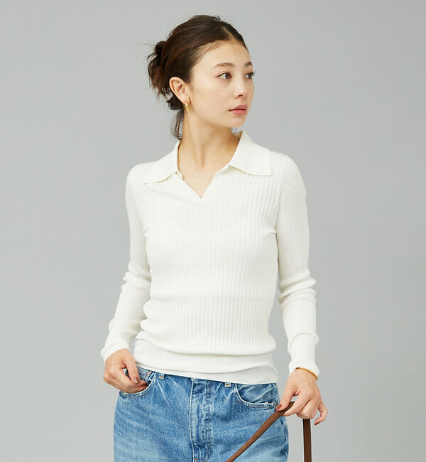 Rouge vif「シルク混ワイドリブポロニット」|ニット・セーター|