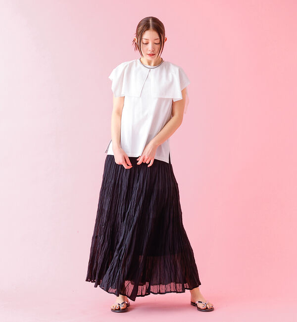 Rouge vif「【Le Melange/ル・メランジュ】コットンギャザースカート/機能素材/ギャ」|スカート|