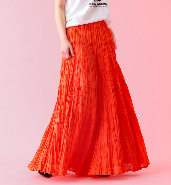 Rouge vif「【Le Melange/ル・メランジュ】コットンギャザースカート/機能素材/ギャ」|スカート|オレンジ