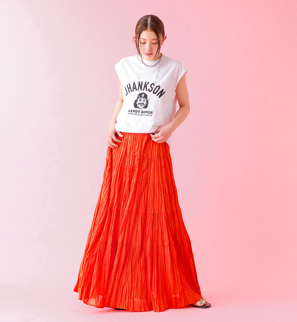 Rouge vif「【Le Melange/ル・メランジュ】コットンギャザースカート/機能素材/ギャ」|スカート|