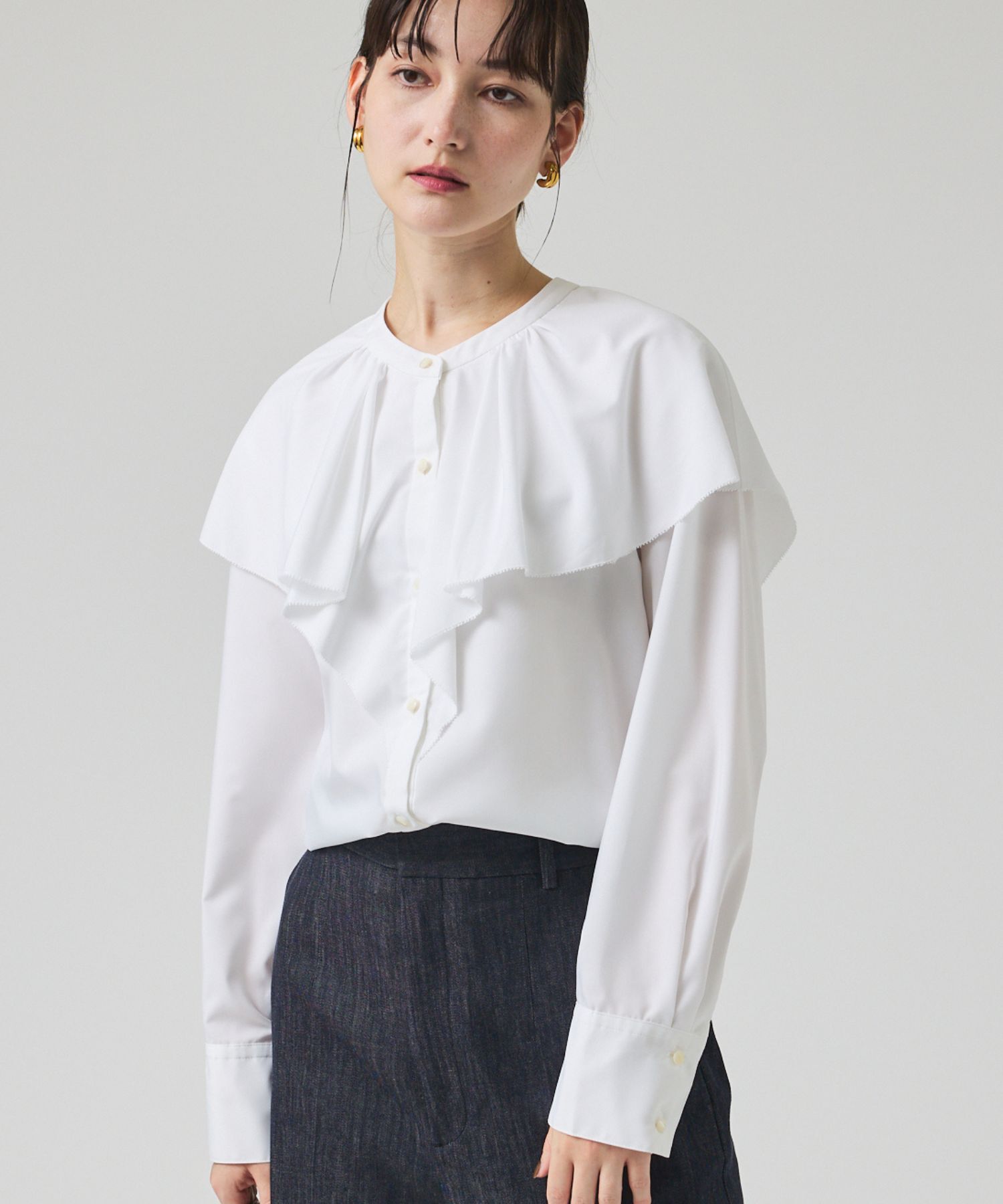 qualite「ラッフルショールブラウス」|シャツ・ブラウス|オフホワイト