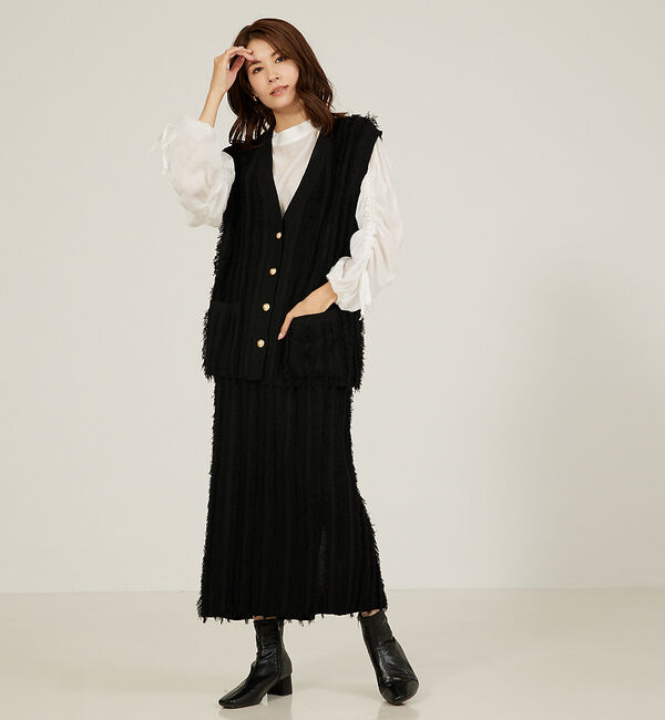 abahouse mavie「【WEB Domani掲載】【セットアップ対応】フリンジニットタイトスカート」|スカート|