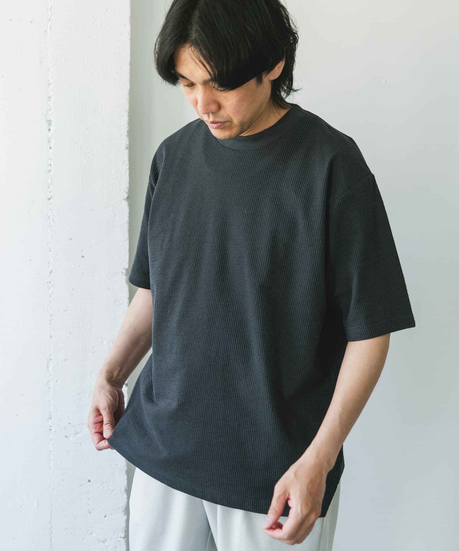 URBAN RESEARCH DOORS「シルケットシアサッカーTシャツ」|Tシャツ・カットソー|チャコールグレー