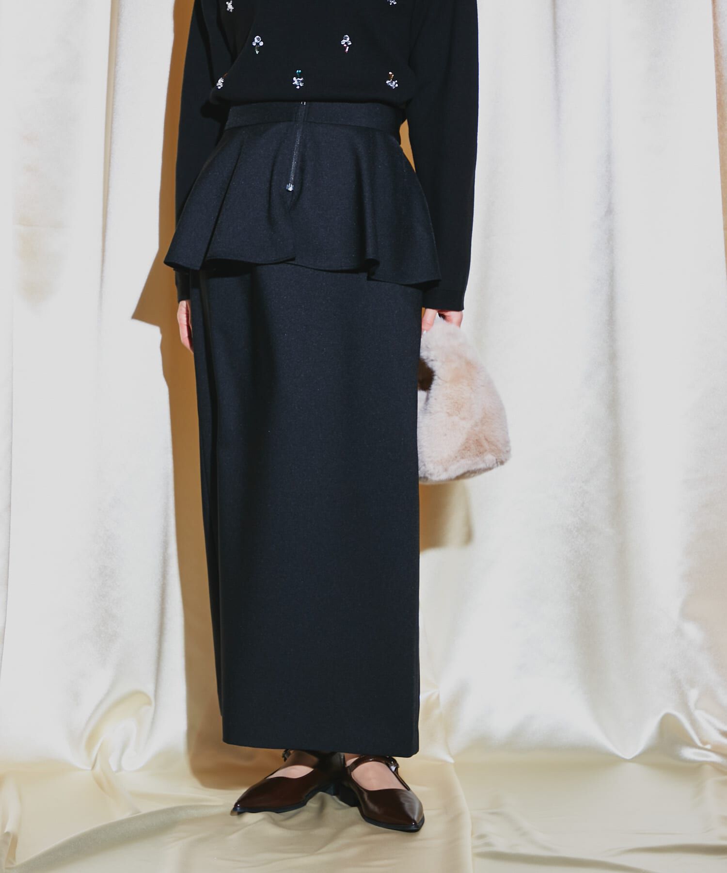 URBAN RESEARCH ROSSO「ペプラムデザインスカート」|スカート|ブラック