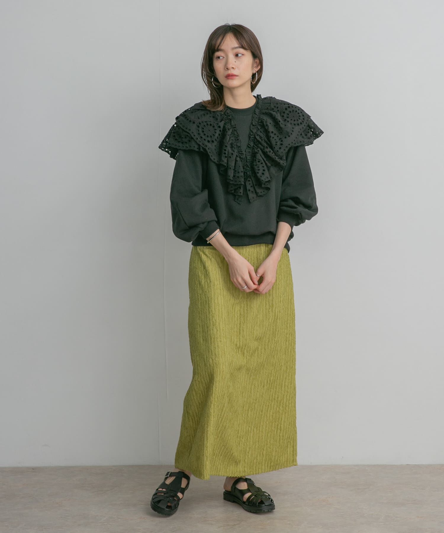  「ストライプジャガードフレアスカート」|スカート|